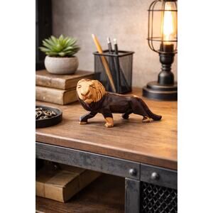 Vintage Hand-Carved African Ironwood Lion Sculpture | Industrial Modern  Decor